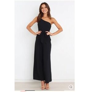 Petal + Pup NWT Leyton One Shoulder Wide Leg Jumpsuit Black US 10